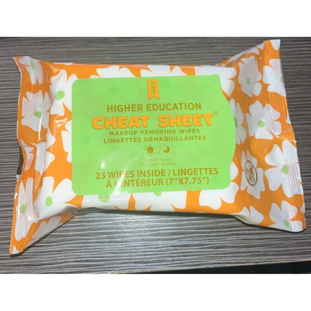 Higher Education CHEAT SHEET Makeup Removing & Cleans 25 Wipes Inside exp 12/25
